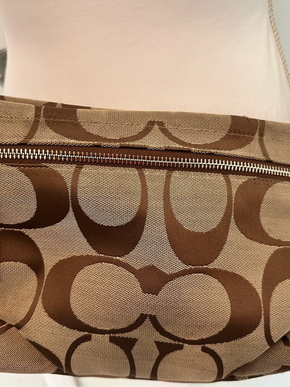 Coach Signature Jacquard Crossbody Bag Tan Brown Canvas & Leather | Pink Lining - Picture 2 of 6